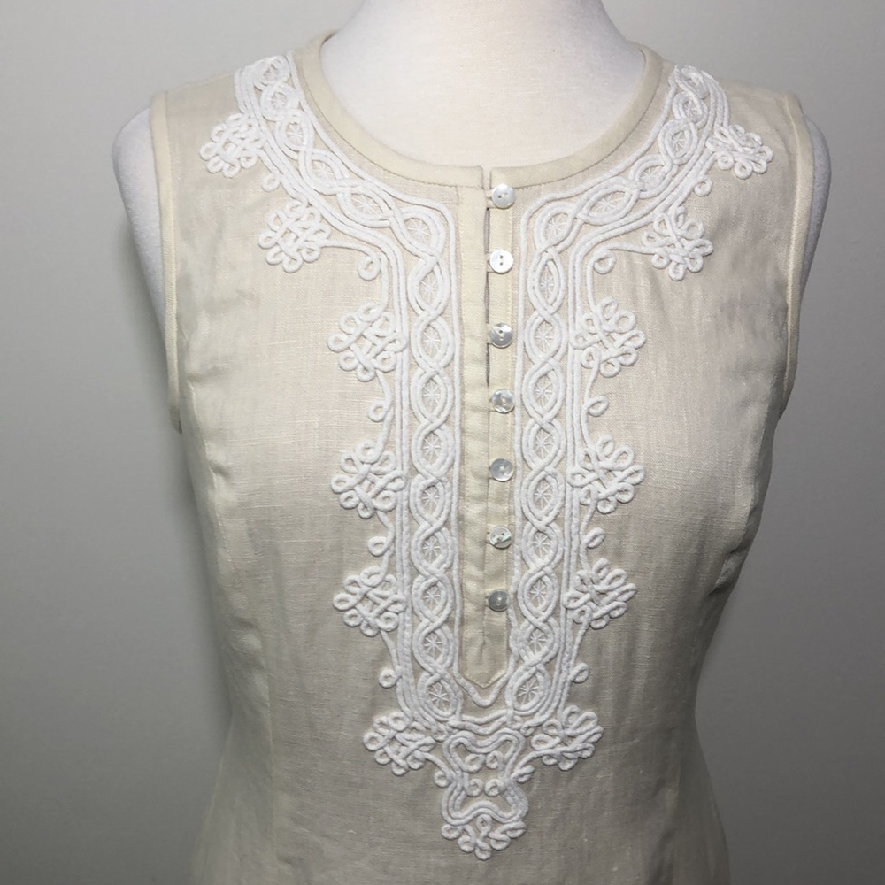Brooks Brothers Embroidered Linen Sheath Sleeveless Dress Size 6